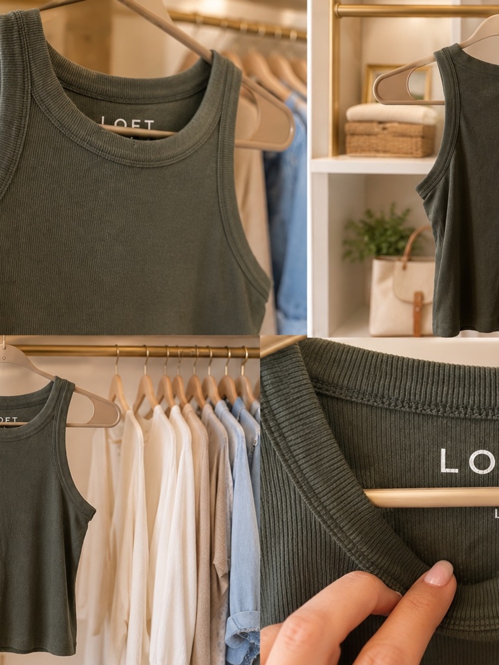 LOFT Olive Green Ribbed Tank